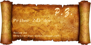 Priher Zádor névjegykártya
